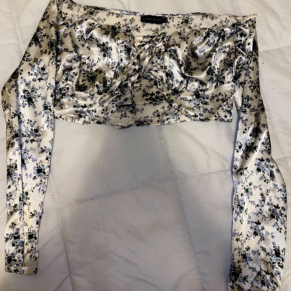 White Floral Satin Crop Top